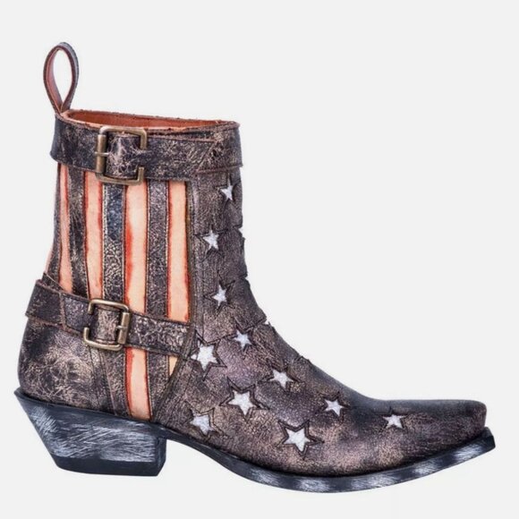 Dan Post Shoes - DAN POST Star Struck Patriotic Cowboy Boot Sz 9 4th July Snip Toe Distressed Lea